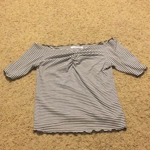 black + white striped off the shoulder top